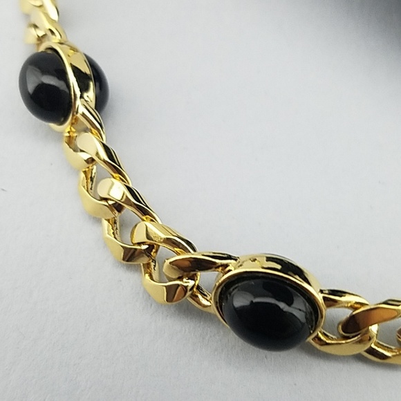 EUC Monet Large gold chain necklace black bead 14" - Picture 2 of 8